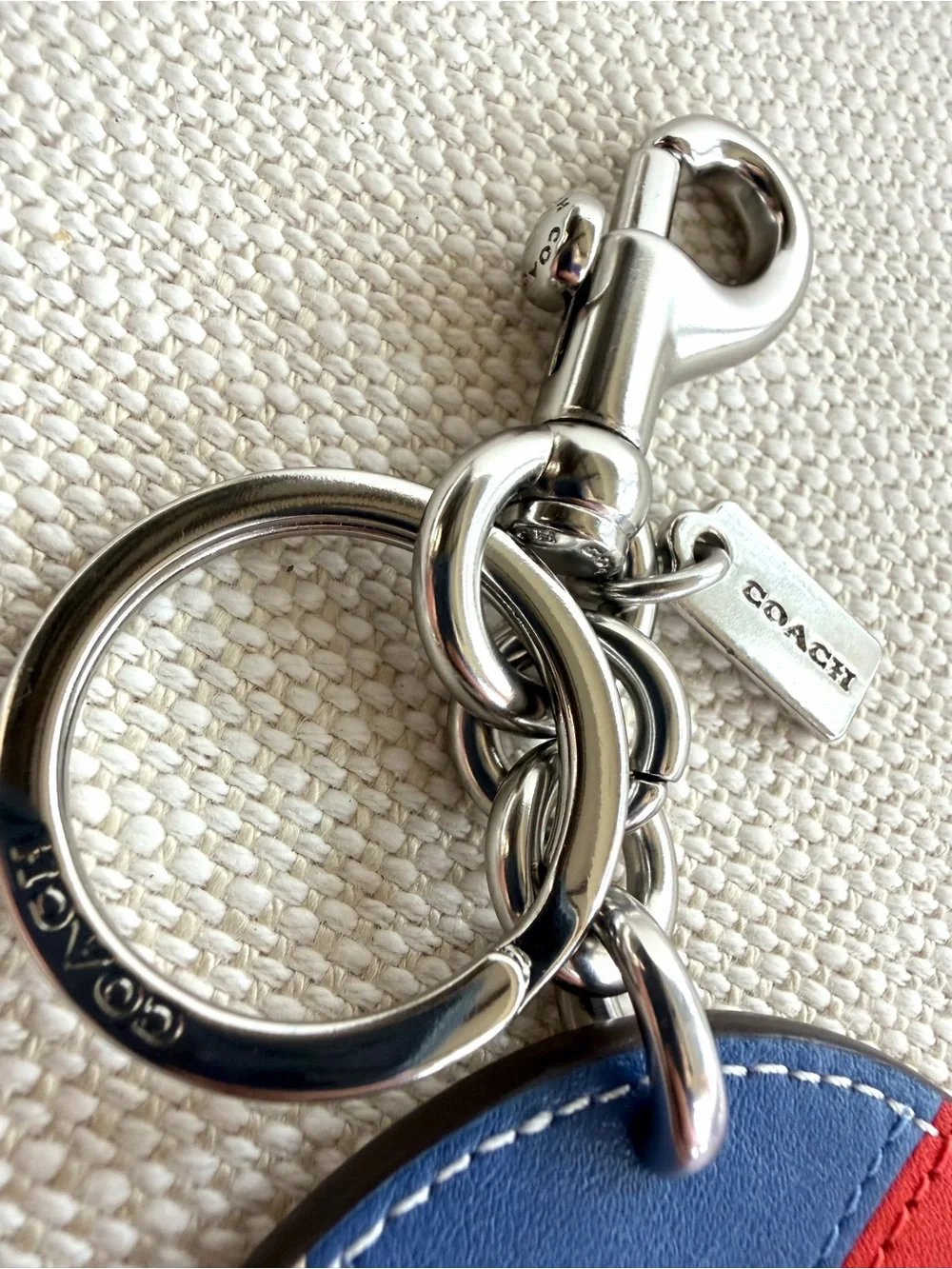 COACH Beach Ball Leather Bag Charm Keychain Red White Blue CU260